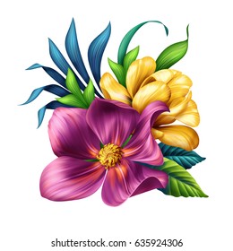 白い背景に植物イラスト 美しい熱帯の花束 アレンジメント 花柄クリップアート のイラスト素材 Shutterstock