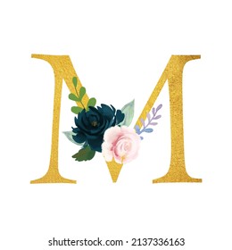 Botanical Ornate Letters Flowers Gold Color Stock Illustration ...