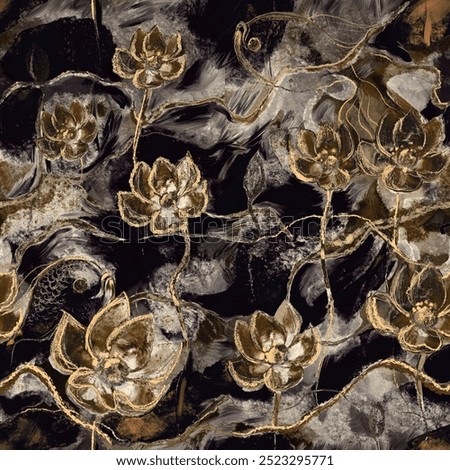 Botanical seamless pattern. Drawn exotic plants on an endless background. Fashionable repeating pattern with blooming flowers.