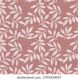 A botanical seamless pattern featuring elegant white silhouettes of leafy branches layered over a background of fine.