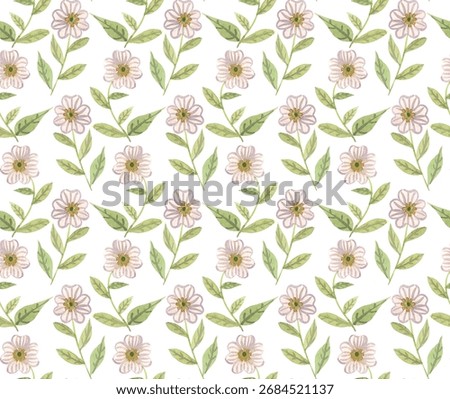 Botanical seamless pattern. Small pink flowers. Hand drawing vector blossom floral illustration on white background.