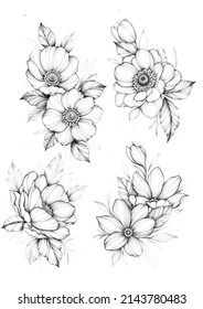 Botanical Set Flowers Tattoo Design Stock Illustration 2143780483 ...