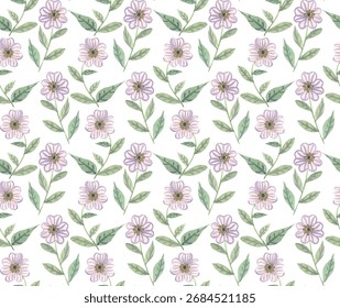Botanical small flowers seamless pattern. Hand drawing vector blossom floral illustration on white background.