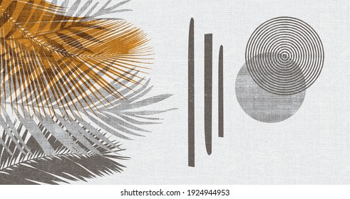Botanical wall art Foliage line art drawing with abstract shape. Plant Art design for print, cover, wallpaper, Minimal and natural wall art