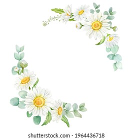 Botanical Watercolor Wreath With Chamomile