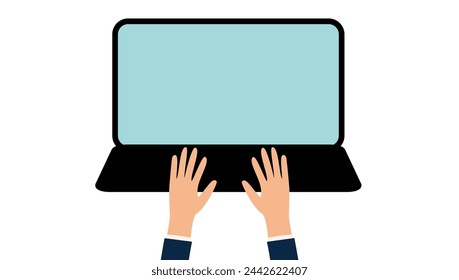 Both hands operating a laptop