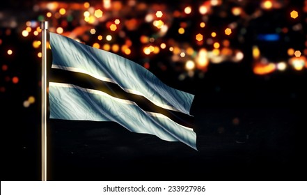 Botswana National Flag City Light Night Bokeh Background 3D