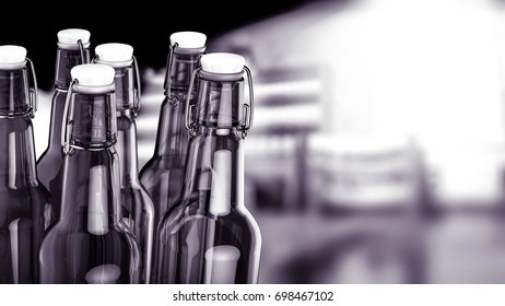 Bottle of beer on bar background. 3d illustration.