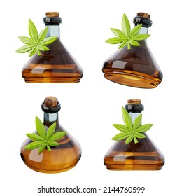 Bottle With CBD Oil 3D Icon. Cannabis, Medical Marijuana Products High Quality 3D Render Illustration.