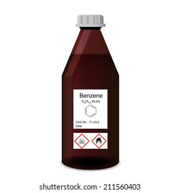 Bottle With Chemical Toxic And Flammable Solvent - Benzene Reagent, 3d Illustration, Isolated On White Background, Raster