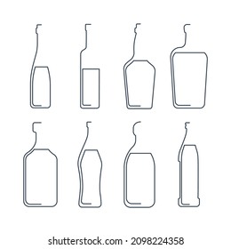 Bottle Continuous Line Wine, Vodka, Whiskey, Liquor, Rum, Vermouth, Tequila, Beer In Linear Style On White Background. Solid Black Thin Outline. Modern Flat Style Graphic Design. Logo Illustration.
