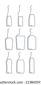 Bottle Continuous Line Wine, Vodka, Champagne, Whiskey, Liquor, Rum, Vermouth, Tequila, Beer In Linear Style On White Background. Solid Black Thin Outline. Flat Style. Logo Element Illustration.
