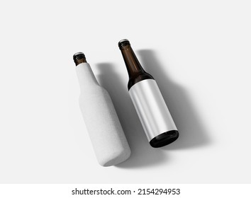 Bottle and Bottle Koozie Mockup. Isolated Bottle and Coozie. 3d Rendering