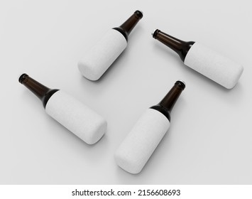 Bottle Koozies Set Mockup. Isolated Bottles with Coozies. 3d Rendering