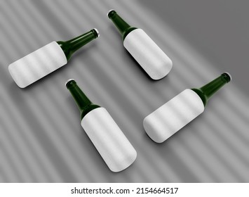 Bottle Koozies Set on Grey Background Mockup. Isolated Bottles with Coozies. 3d Rendering