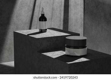 bottle mockup and jar mockup with wall background