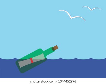 Bottle in the sea with message inside
