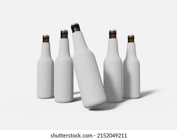 Bottle Set with Cooling Sleeves Mockup. Isolated Bottles Koozies Set. 3d Rendering 
