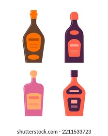 Bottle Of Whiskey, Liquor, Rum Or Brandy, Great Design For Any Purposes. Flat Style. Color Form. Party Drink Concept. Simple Image Shape.
