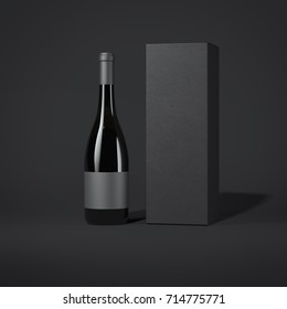 Bottle of wine with black luxury package. 3d rendering