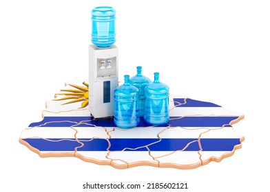 Bottled Water Delivery Service In Uruguay, 3D Rendering Isolated On White Background