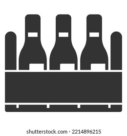 Bottles Of Wine In A Box - Icon, Illustration On White Background, Glyph Style