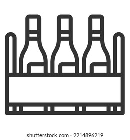 Bottles Of Wine In A Box - Icon, Illustration On White Background, Outline Style