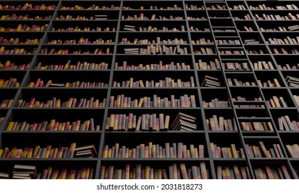 Bottom View Of A Large Library With Stairs On One Side. 3d Rendering