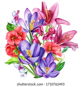 Botanical Illustration Beautiful Tropical Flowers Bouquet Stock ...