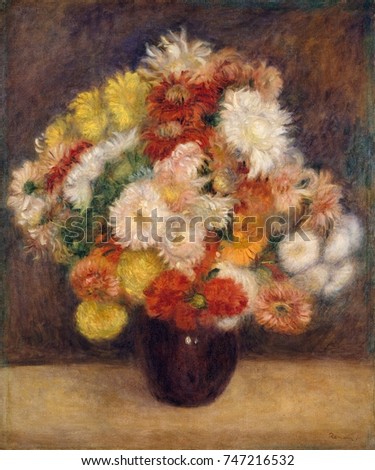 Bouquet of Chrysanthemums, by Auguste Renoir, 1881, French impressionist painting, oil on canvas