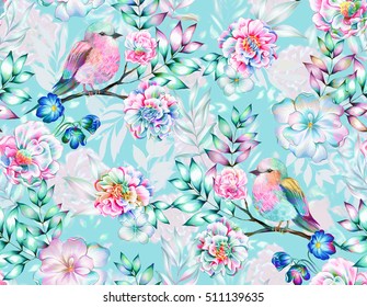 Bouquet Of Exotic Flower With A Small Colorful Tropical Bird. Amazing Detailed Botanical Illustration. Hyper Real Colors And Detailed. Artistic Bouquet.