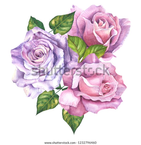 Bouquet Pink Roseswatercolor Stock Illustration 1232796460