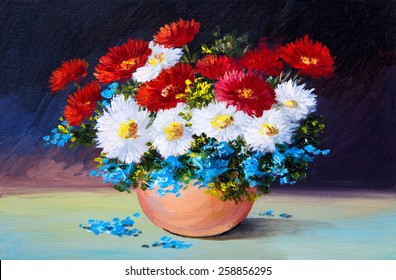 Bouquet Of Spring Flowers, Still Life Oil Painting