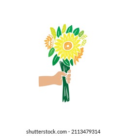 Bouquet of sunflowers in hand. Modern illustration isolated on white background.Stock illustration. - Powered by Shutterstock