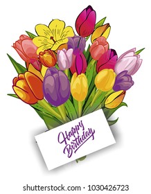 Bouquet Tulips Card Happy Birthday Illustration Stock Illustration ...