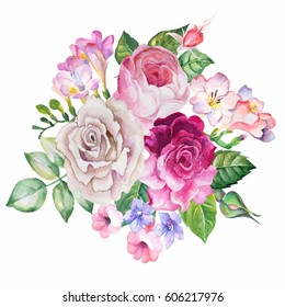Large Watercolor Bouquet Red Pink Roses Stock Illustration 1566188464