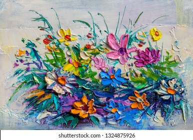 Bouquet Of Wild Flowers. Impressionist Style.