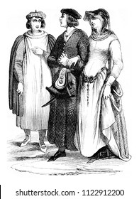 Bourgeois And Bourgeoisie, Vintage Engraved Illustration. Magasin Pittoresque 1844.
