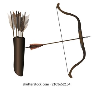 Bow and arrow on a white background. Case with arrows
