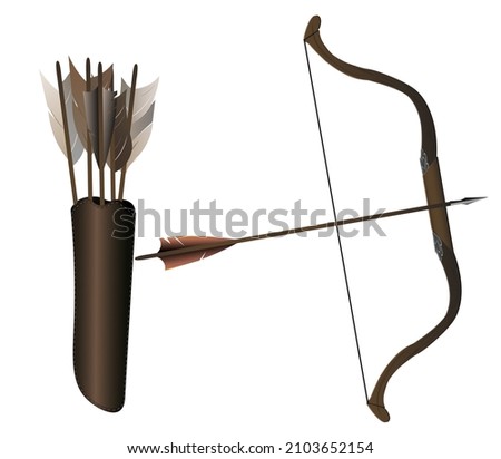 Bow and arrow on a white background. Case with arrows