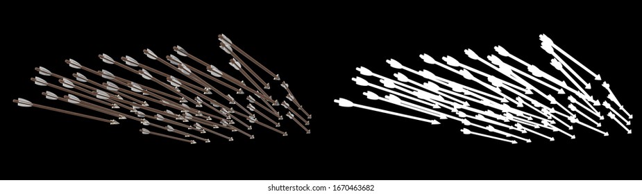 Bow arrows set isolated on background. 3d rendering - illustration