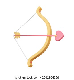 Bow with Cupid arrow. Romantic icon. 3d rendering illustration.