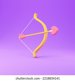 Bow With Cupid Arrow. Valentine's Day 3d Rendering Illustration. 