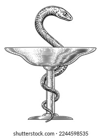 Bowl Hygieia medical symbol  sign icon for Pharmacy Pharmacist  A cup and snake wrapped intertwined around it 