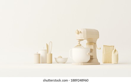 Bowl Lift Stand Mixer on pastel cream and beige color. Small Kitchen Electrical Appliances. Health lifestyle, cooking concept. Creative background for product presentation, social media. 3D render - Powered by Shutterstock