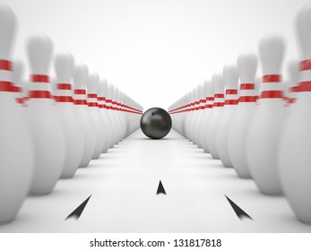 Bowling Alley On White Background, Clipping Path Included.