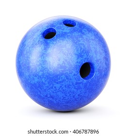 Bowling Ball With Blue Marble Texture Isolated On White Background. 3D Illustration