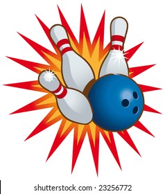 Bowling Ball And Falling Bowling Pins - Raster Version