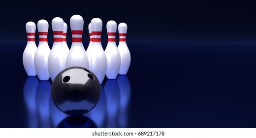 Bowling ball and pin template. Tv size banner. 3D rendering