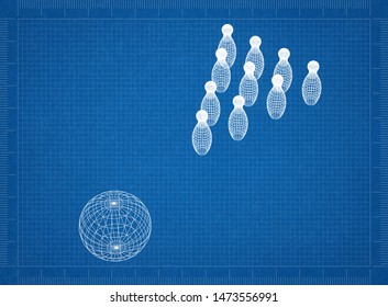 bowling balls and pins - 3D rendering